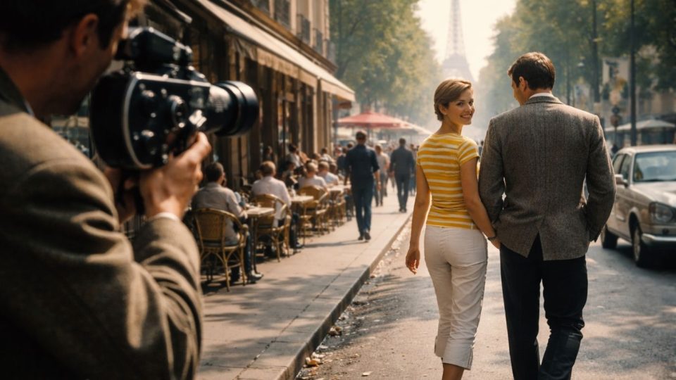 Концептуална сцена инспирирана од францускиот нов бран и париската филмска естетика