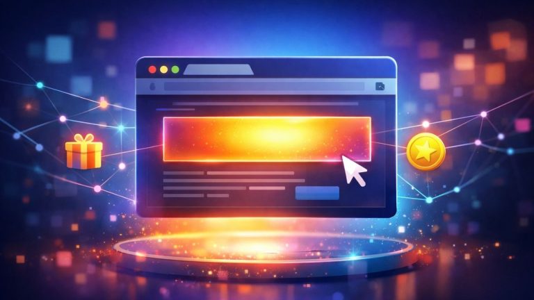 Концептуална илустрација на веб страница со истакнат banner како симбол на дигитално огласување