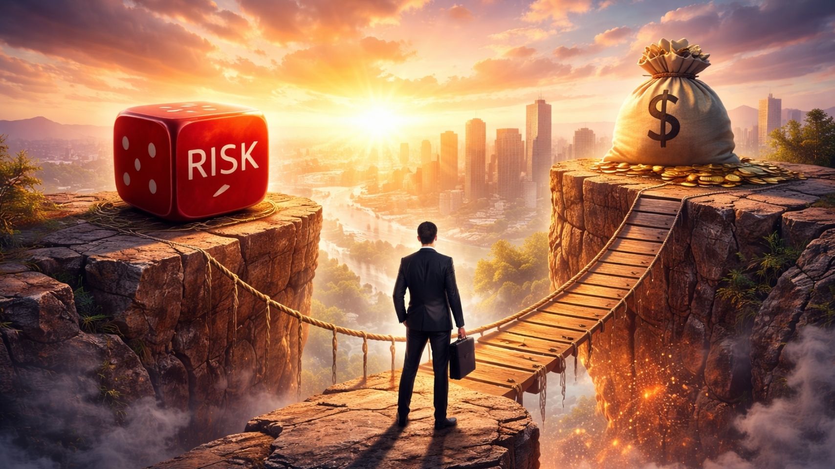 Концептуална слика за бизнис одлука, ризик и правна одговорност на пазарот