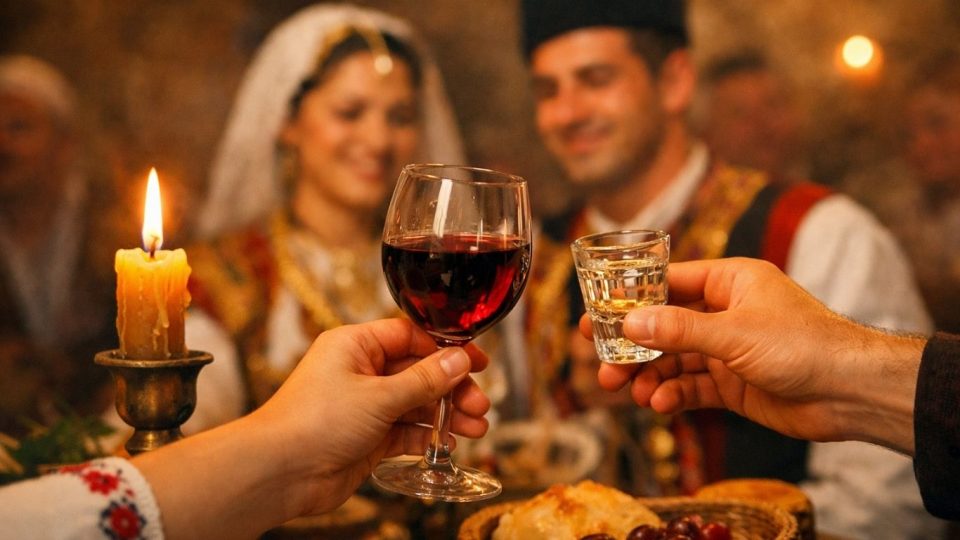 Благослов при пиење вино и ракија на македонска свадба