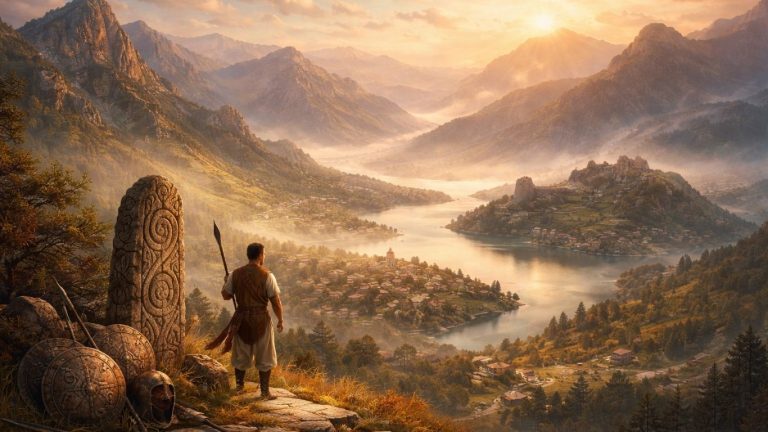 Концептуална слика што симболизира македонско племе и историски континуитет