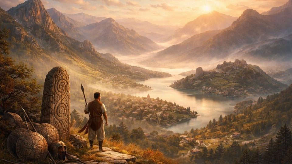 Концептуална слика што симболизира македонско племе и историски континуитет