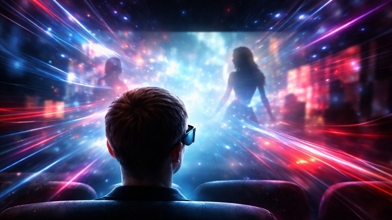 Концептуална илустрација за 3D филмска технологија и човечка перцепција