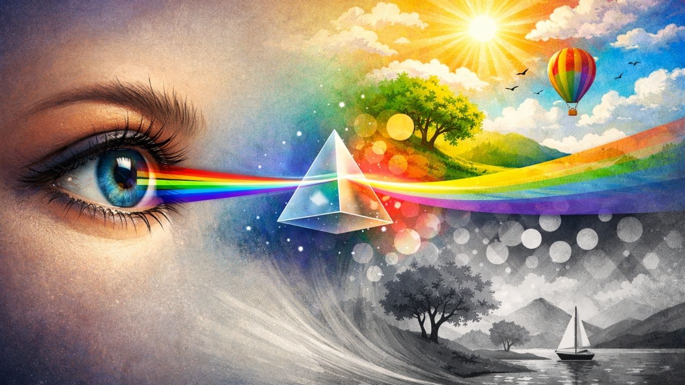 Концептуална илустрација за различна перцепција на бои кај човекот