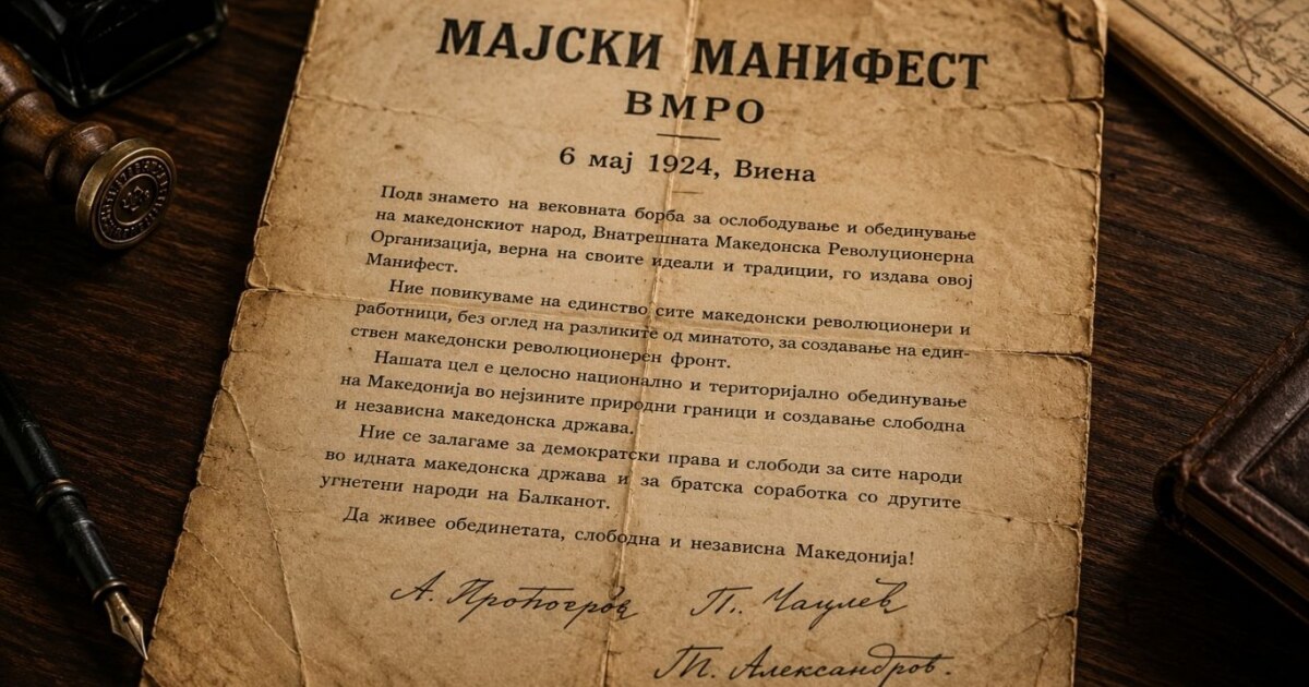 Мајскиот манифест е обид Македонија да се изговори како политичка целина во време кога сите други ја распарчувале.