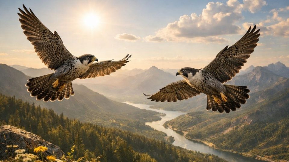 Два сокола во лет над планина како симбол на братска поддршка и заедништво