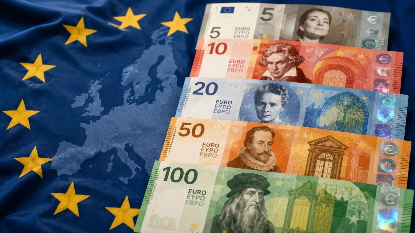 Дизајнерски предлози за новата серија евро банкноти со мотиви од европската култура, реките и птиците