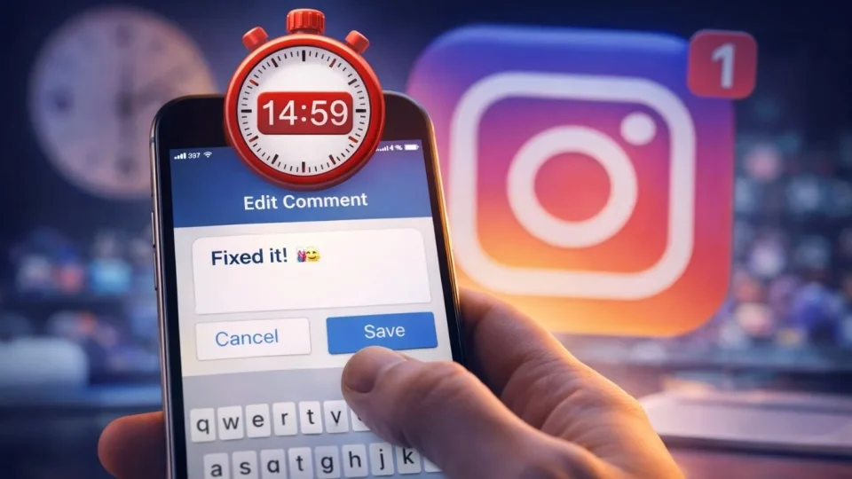 Концептуална сцена инспирирана од Instagram и можноста за уредување коментари во краток временски рок