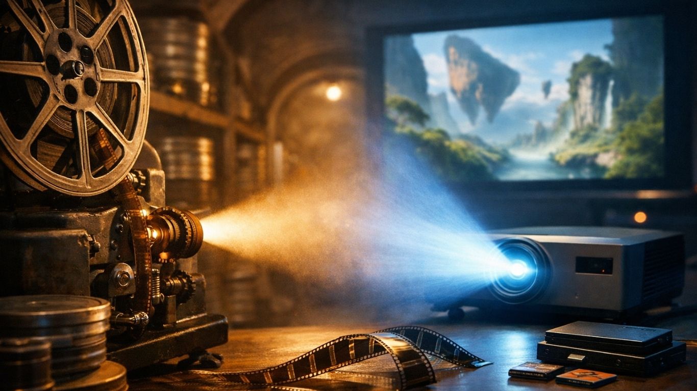 Контраст меѓу филмска лента и дигитална кино проекција како симбол на крајот на целулоидот