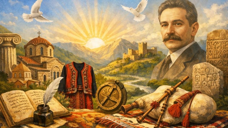 Концептуална илустрација инспирирана од мислата на Крсте П. Мисирков за македонската култура и историја