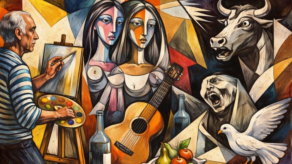 Пабло Пикасо 1 Апстрактна уметничка сцена инспирирана од стилот и периодите на Пабло Пикасо