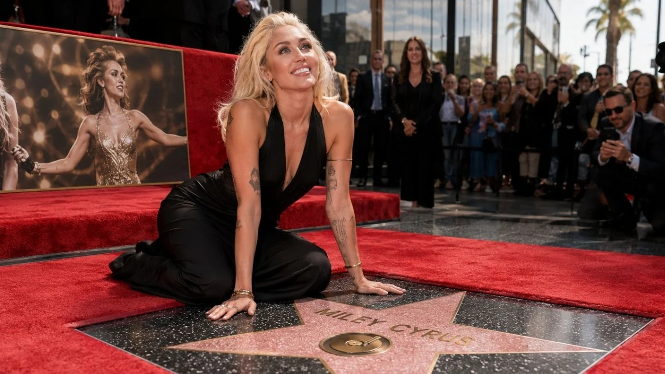 Симболична холивудска сцена за ѕвездата на Мајли Сајрус на Walk of Fame