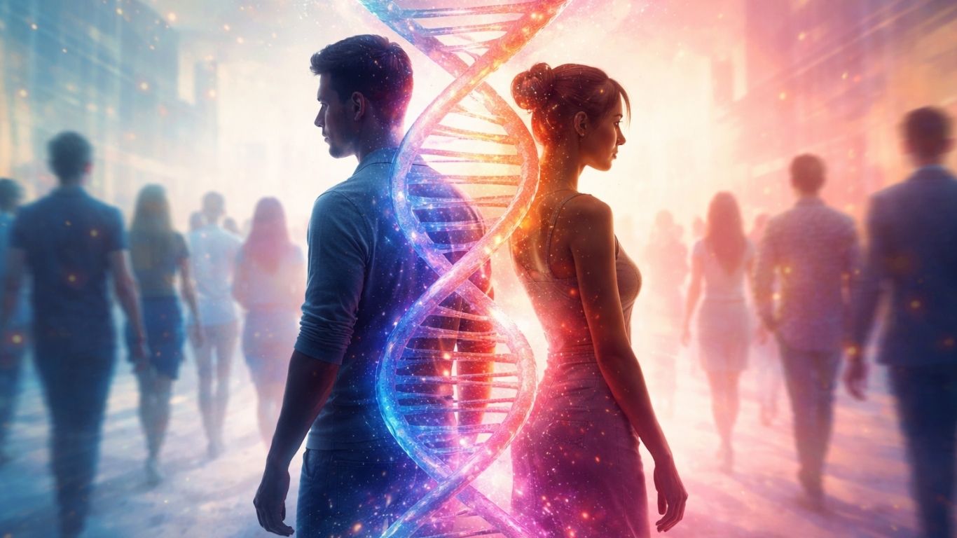 концептуална уметничка илустрација за односот меѓу мажот и жената и нивната еволуција