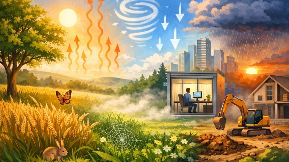 Концептуална илустрација на микроклима и микрометеорологија во природна и урбана средина