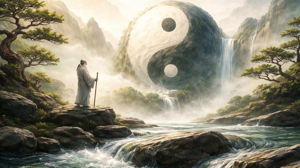 Концептуална илустрација за таоизмот и рамнотежата меѓу спротивностите