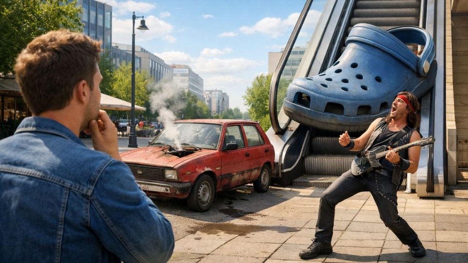 Концептуална сцена што симболизира бизарни и необични случувања од современиот свет