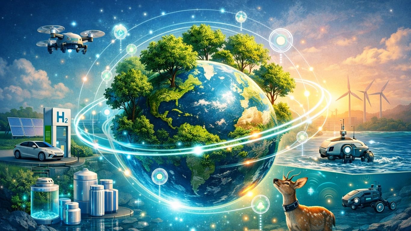 концептуална илустрација на зелени технологии и иднина на планетата