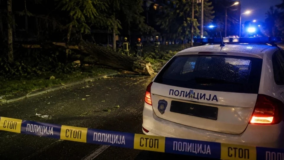 Полициско возило на местото на интервенција по невреме во Скопје