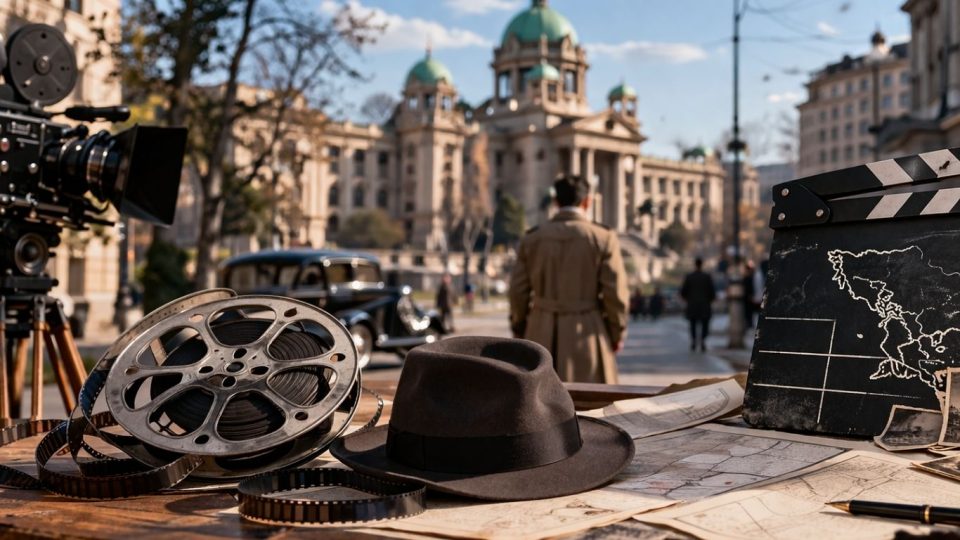 Филмски сет со атмосфера на историска драма што асоцира на „Сенке над Балканом“