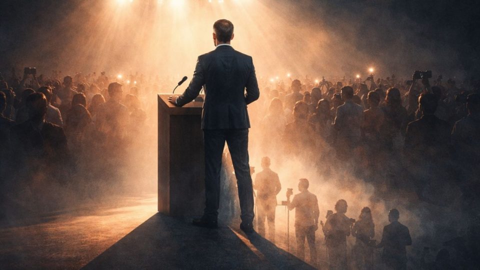 Концептуална илустрација за јавната и приватната страна на познатите политичари