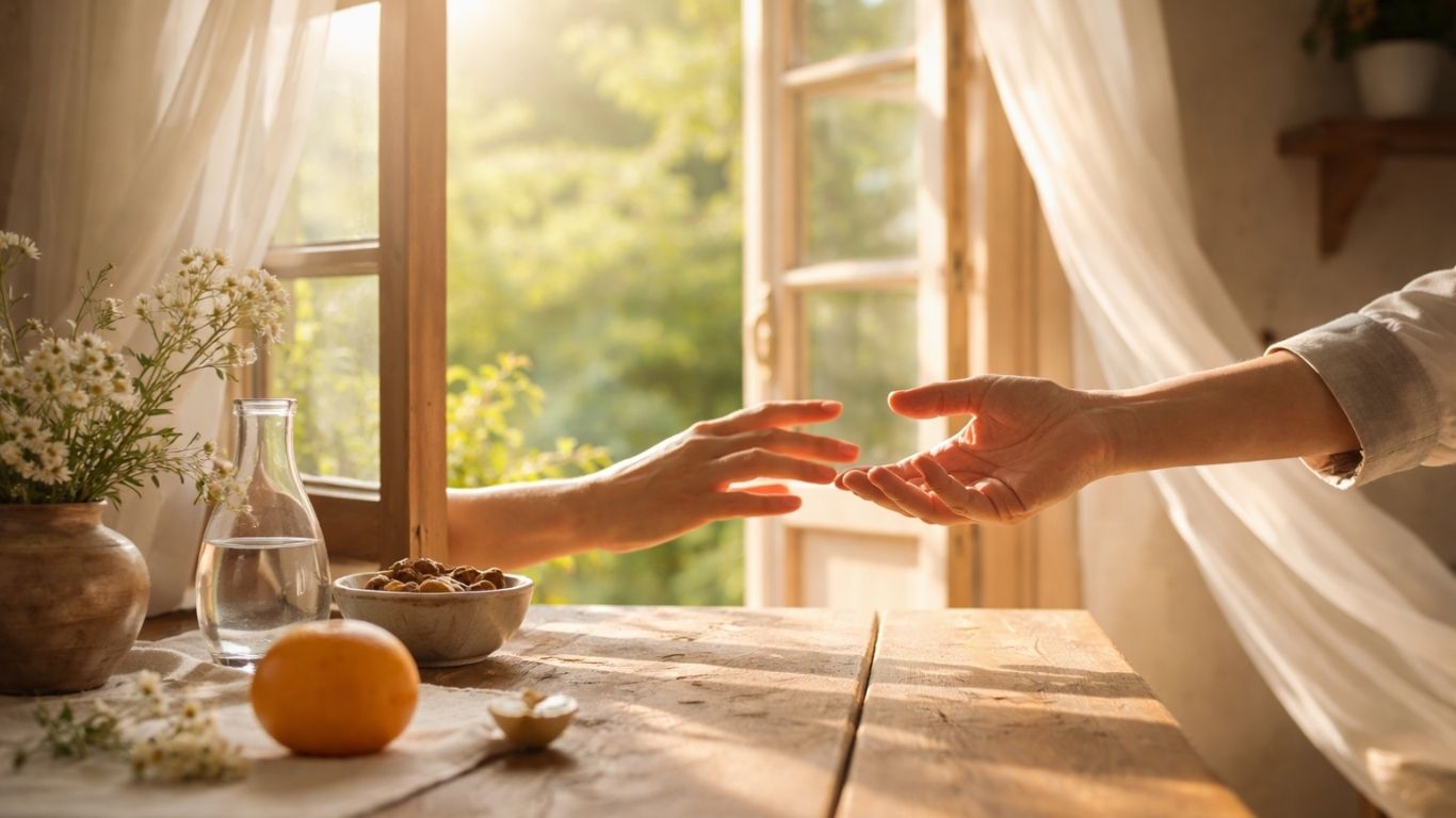 Концептуална симболична сцена со пролетна светлина и мотив на прошка поврзана со празникот Прочка