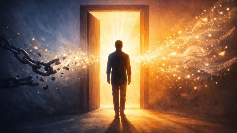 концептуална симболична сцена што ја претставува идејата за проклетство и човечка рефлексија