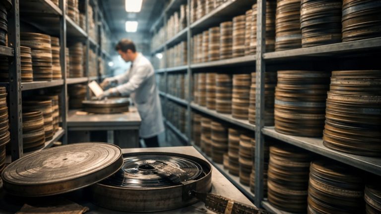 Архивски филмски ролни од неми филмови во конзервациски бункер