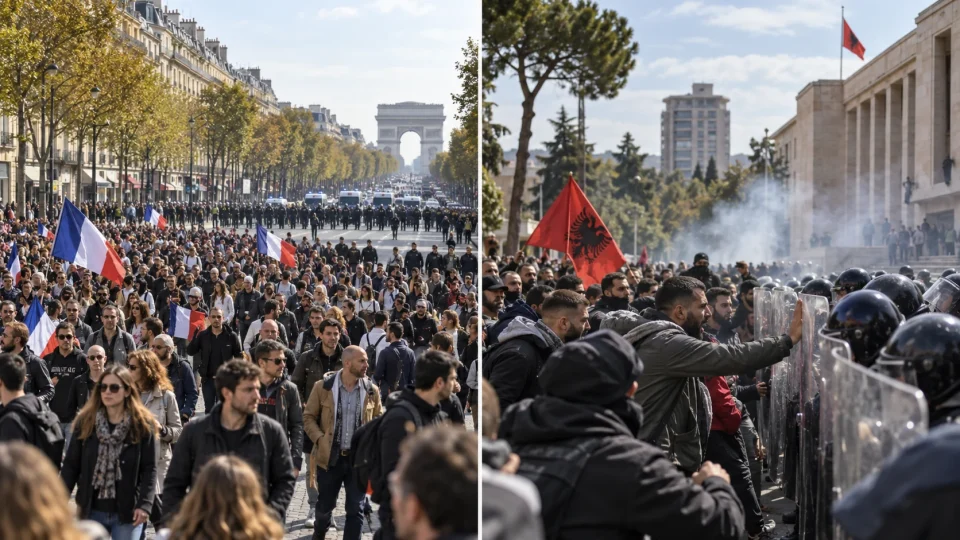 Франција и Тирана денес се на насловните страници поради протести и судири, но причините зад нив се суштински различни. Сличните сцени од улиците не значат иста политичка приказна.