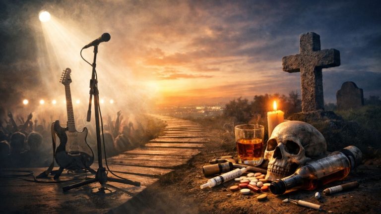 Концептуална илустрација за рок музика, слава и прерана смрт