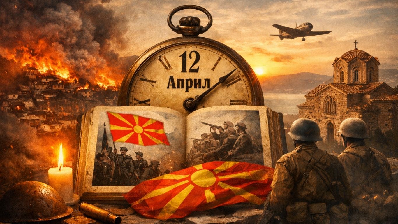 Концептуален приказ на 12 април како ден на пожар, историја и македонска меморија