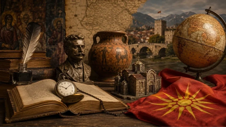 Симболична историска сцена со отворен плоштад, стари камени патеки, светли бои и луѓе во далечина како метафора за слобода, сеќавање и јавен глас.