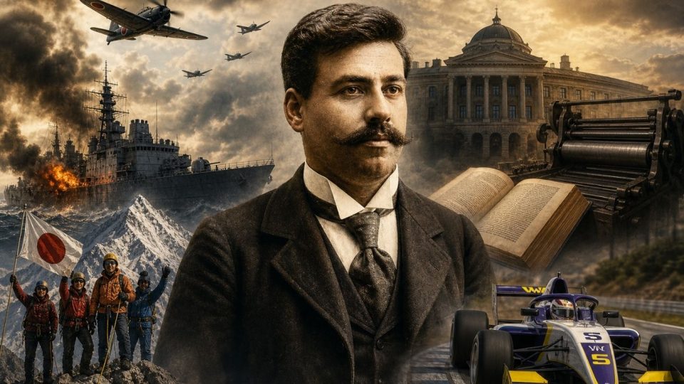 Симболична историска сцена со затемнета патека, далечен планински врв, морска магла и осамена светлина што сугерира паметење, отпор и човечки подвиг