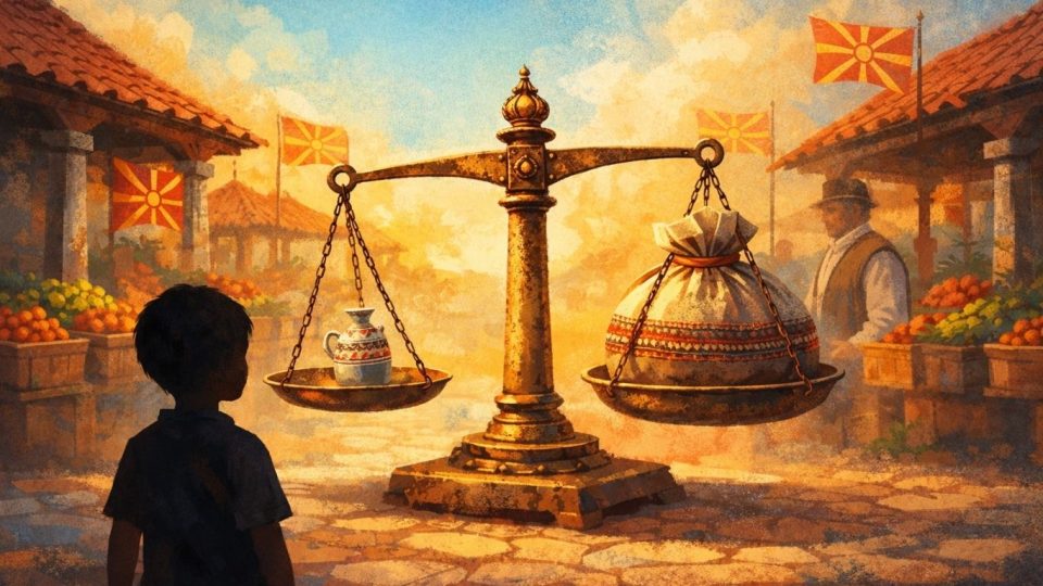 Концептуална вага со нерамномерни тегови како симбол на неправда и алшвереш