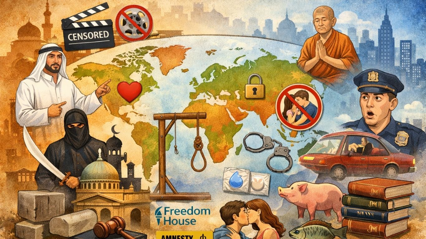 Илустрација за културни и законски разлики поврзани со сексуалноста низ светот