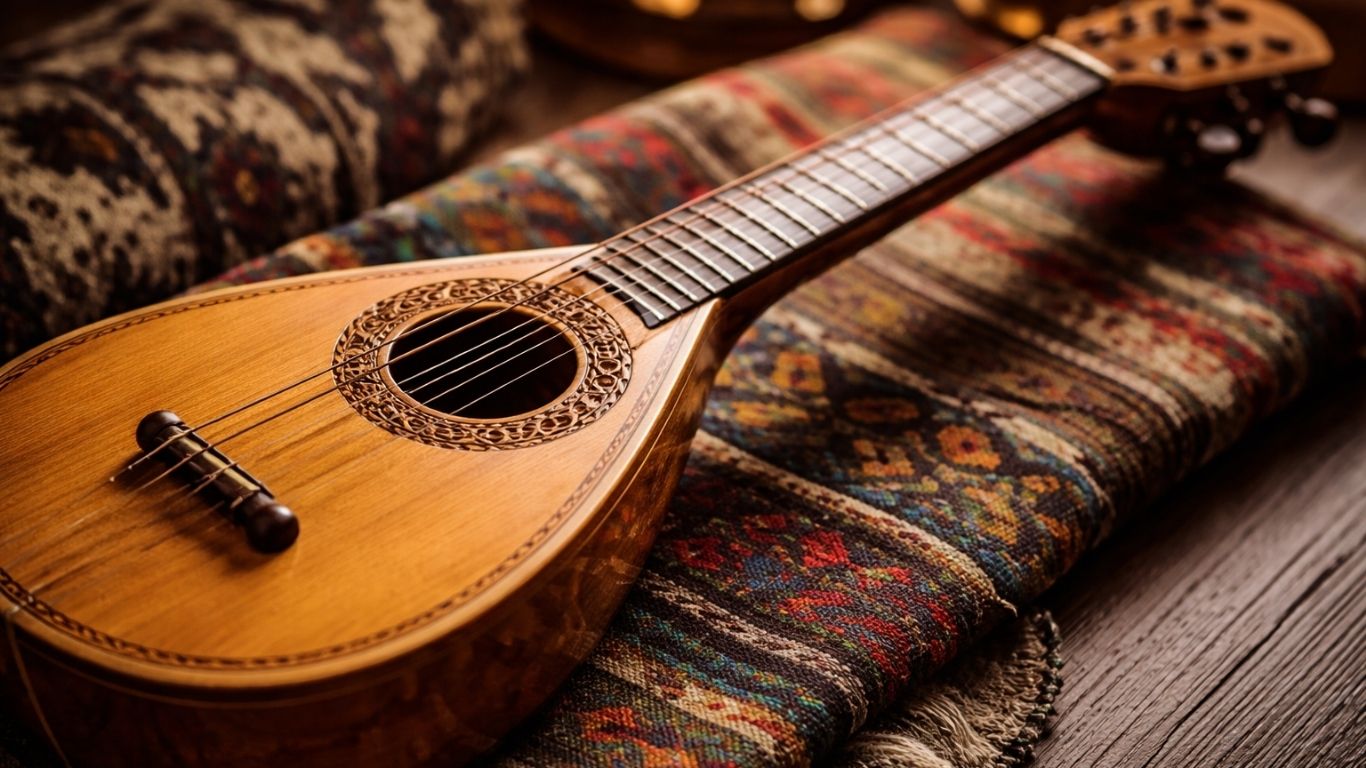 Традиционална македонска тамбура од дрво - жичан народен инструмент