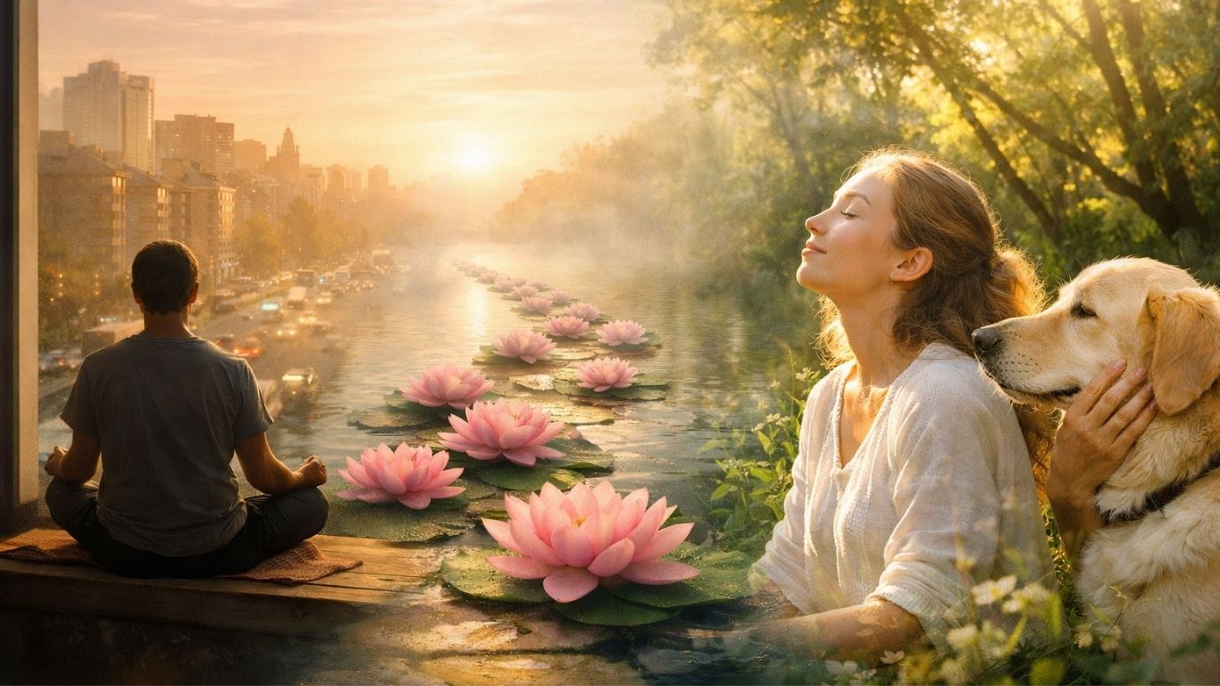 концептуална сцена за мирен живот и внатрешна рамнотежа