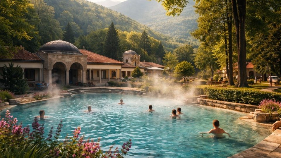 Балканска минерална бања во природен пејзаж како симбол на здравје и регенерација