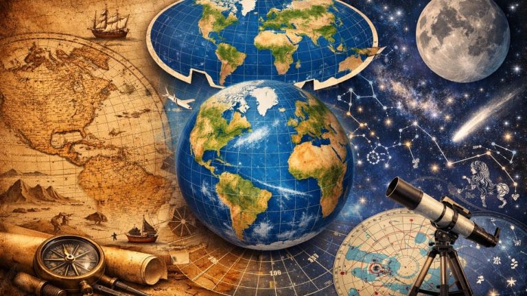 Апстрактна илустрација на картографија и мапирање на Земјата и небото