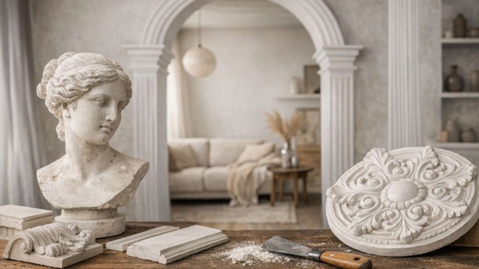 Современ ентериер со гипсени декоративни елементи, лак и префинети гипсени детали