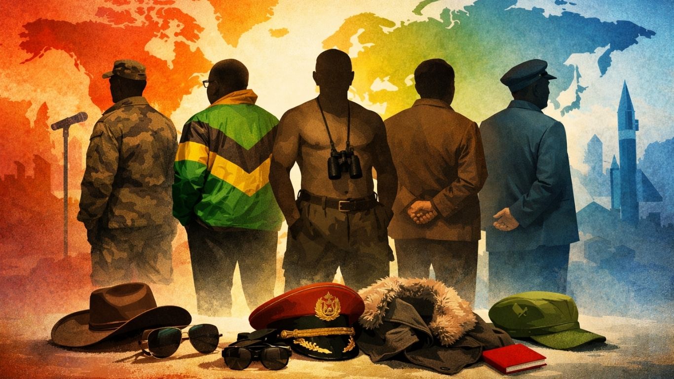 Концептуална илустрација на светски политички лидери и симболиката на нивната облека