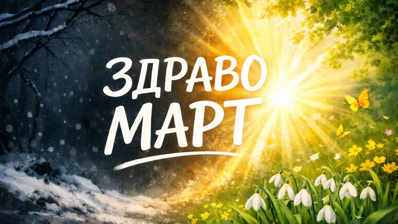 Концептуална пролетна светлина што пробива низ темна зимска позадина како симбол на месец март