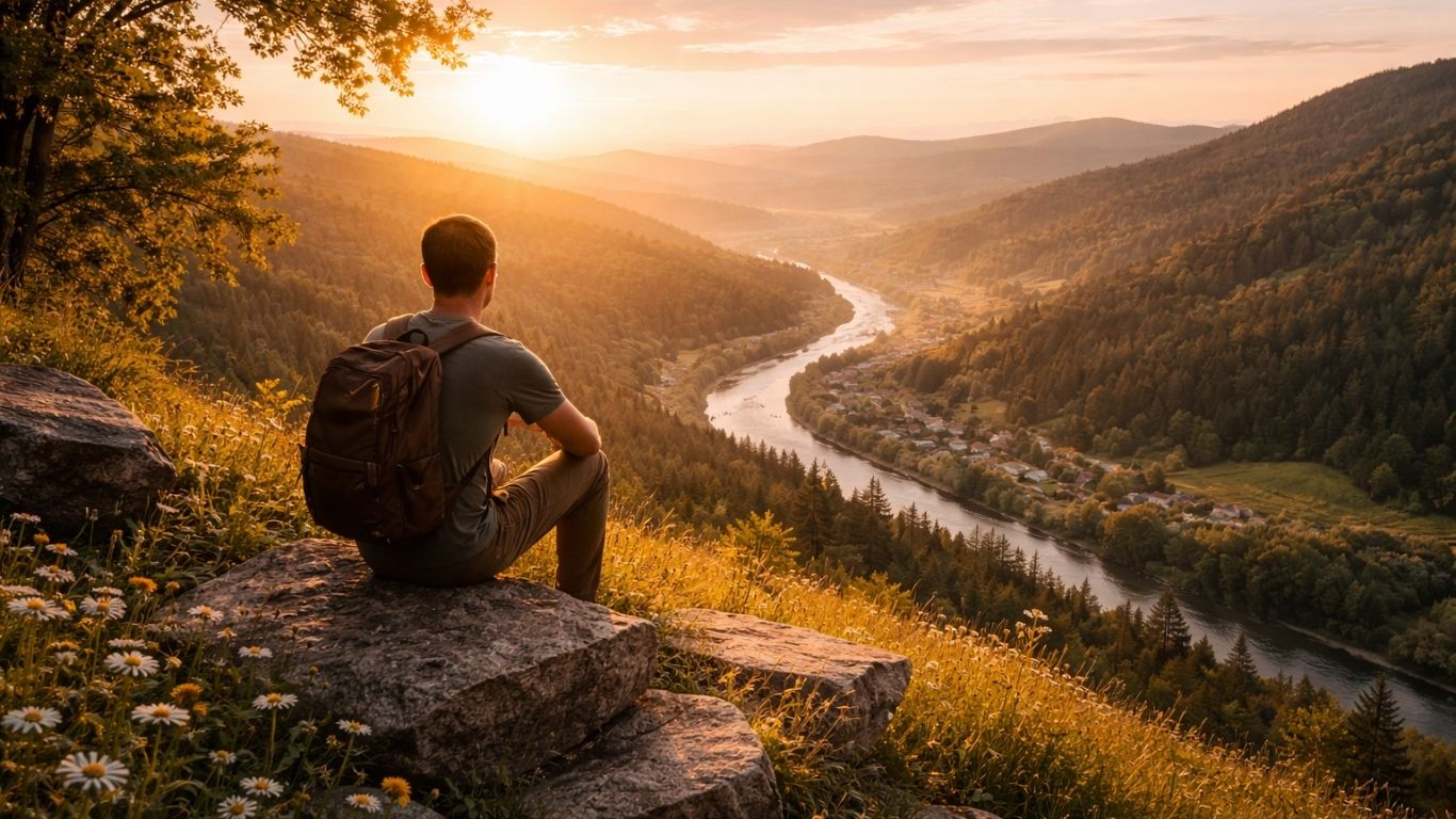Човек што избира свој пат во утринска светлина како симбол за живот во согласност со вредностите