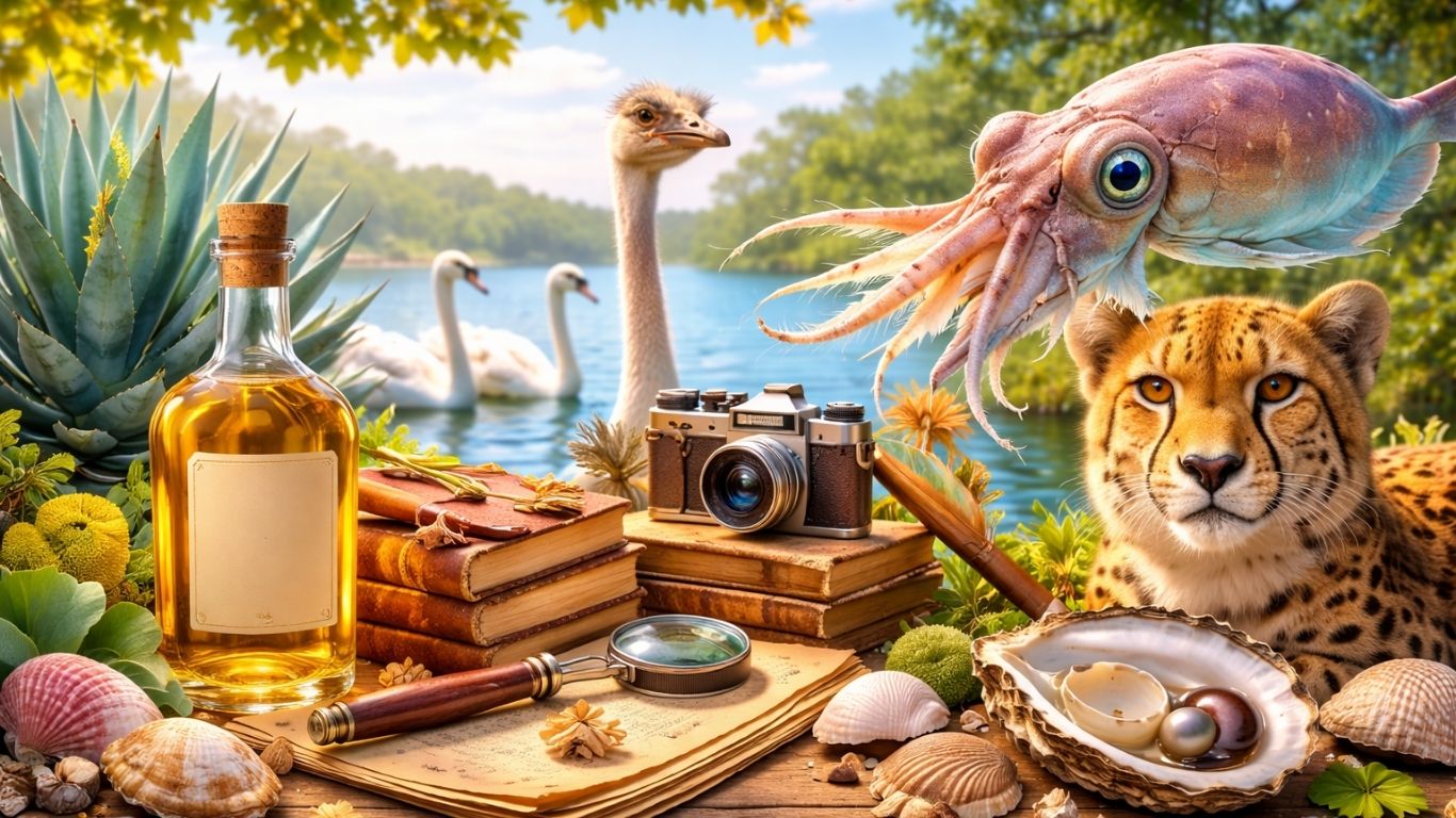 Знаење во една реченица. Весела илустрација со симболи на знаење, животни, култура и откритија.